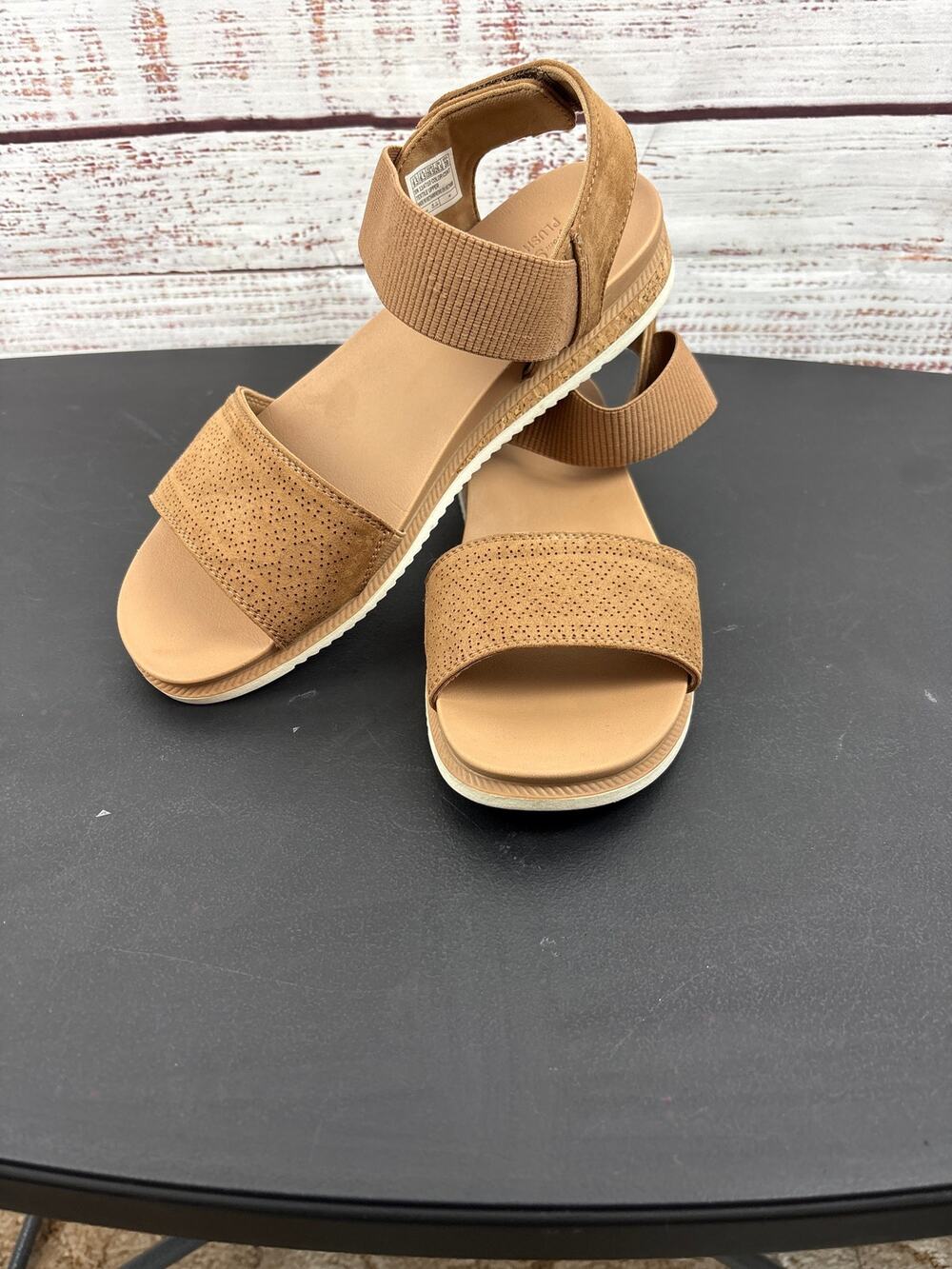 BOBS by Skechers Tan Dessert Kiss Sandals Comfort Stretch Ankle Strap Womens 9.5